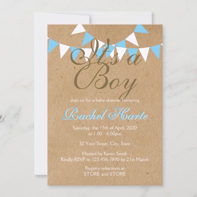 It's a Boy Rustic New Baby Bunting Baby Shower Invitation (Front)