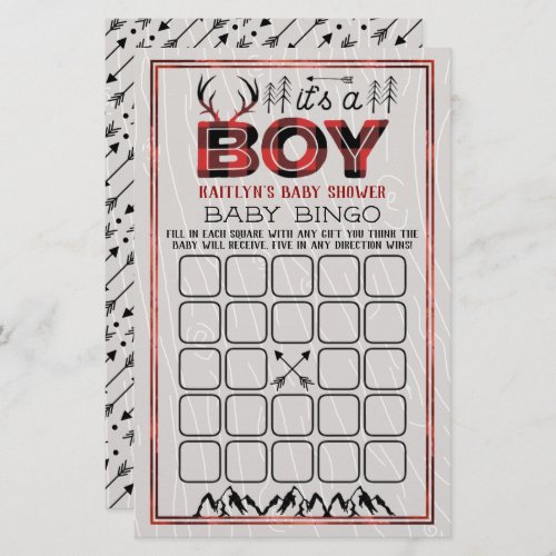 Its A Boy Rustic Plaid Lumberjack Baby Bingo