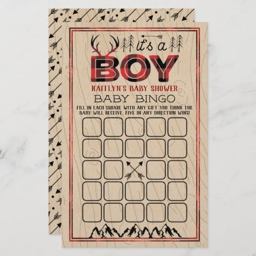 Its A Boy Rustic Plaid Lumberjack Baby Bingo