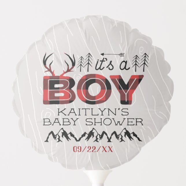 It's A Boy! Rustic Plaid Lumberjack Baby Shower Balloon (Front)