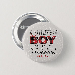 It's A Boy! Rustic Plaid Lumberjack Baby Shower Button