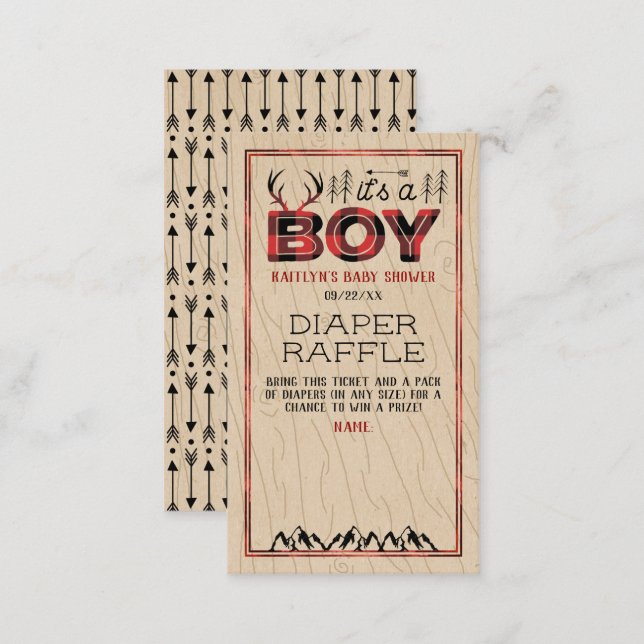 It's A Boy! Rustic Plaid Lumberjack Baby Shower Enclosure Card (Front/Back)