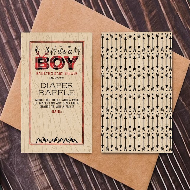 It's A Boy! Rustic Plaid Lumberjack Baby Shower Enclosure Card (Creator Uploaded)