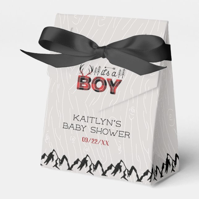 It's A Boy! Rustic Plaid Lumberjack Baby Shower Favor Boxes (Front Side)