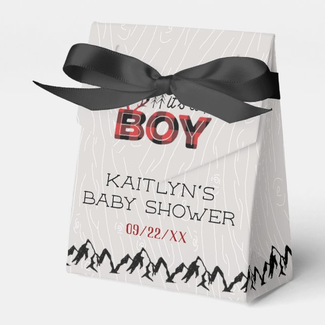 It's A Boy! Rustic Plaid Lumberjack Baby Shower Favor Boxes (Front Side)