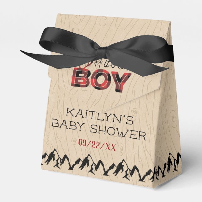 It's A Boy! Rustic Plaid Lumberjack Baby Shower Favor Boxes (Front Side)