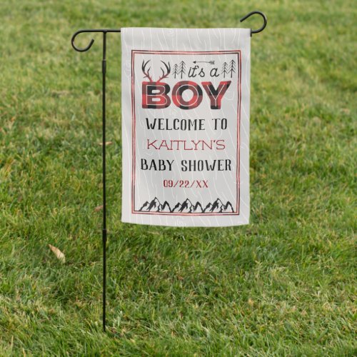 Its A Boy Rustic Plaid Lumberjack Baby Shower Garden Flag
