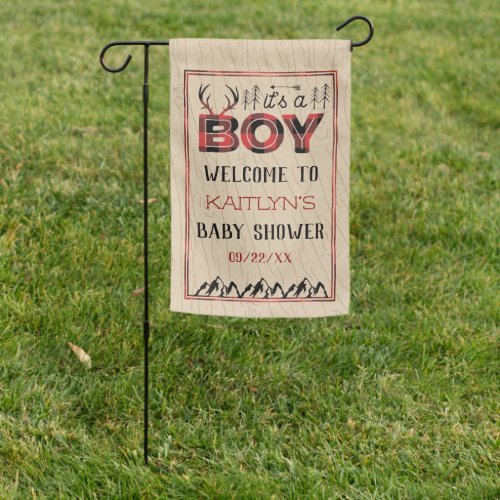 Its A Boy Rustic Plaid Lumberjack Baby Shower Garden Flag