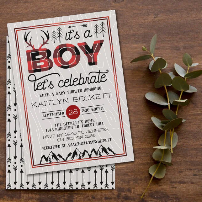 It's A Boy! Rustic Plaid Lumberjack Baby Shower Invitation Zazzle