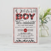 It's A Boy! Rustic Plaid Lumberjack Baby Shower Invitation (Standing Front)