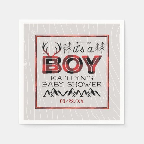 Its A Boy Rustic Plaid Lumberjack Baby Shower Napkins