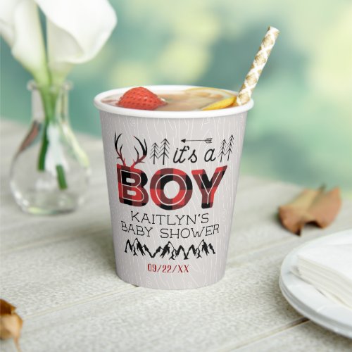 Its A Boy Rustic Plaid Lumberjack Baby Shower Paper Cups