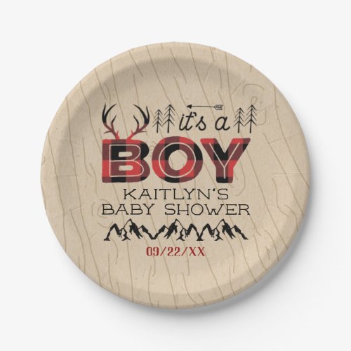 Its A Boy Rustic Plaid Lumberjack Baby Shower Paper Plates