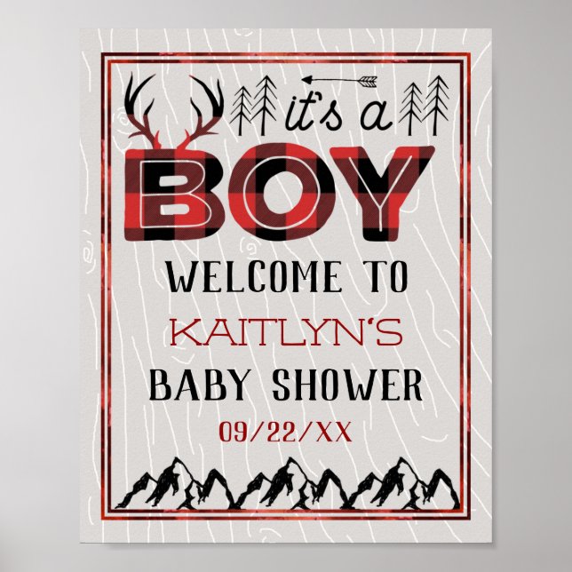 It's A Boy! Rustic Plaid Lumberjack Baby Shower Poster (Front)
