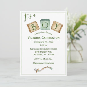 Its a Boy Rustic Watercolor Baby Invitation