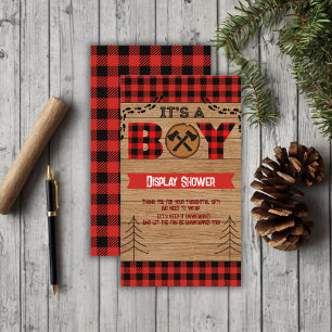 It's a boy Rustic Wood Plaid Baby Shower Enclosure Card