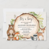 It's a boy rustic woodland animals baby shower invitation (Front)