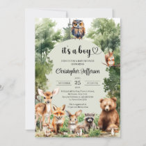 It's a boy rustic woodland animals baby shower invitation