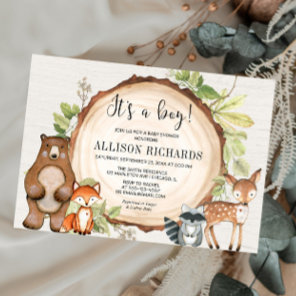 It's a boy rustic woodland animals baby shower invitation
