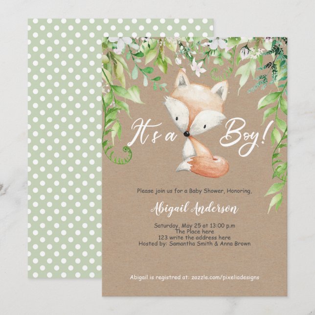 Its a Boy, Rustic,Woodland, Greenery, Baby Shower Invitation (Front/Back)