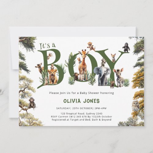 Its a Boy Safari Baby Shower Invitation