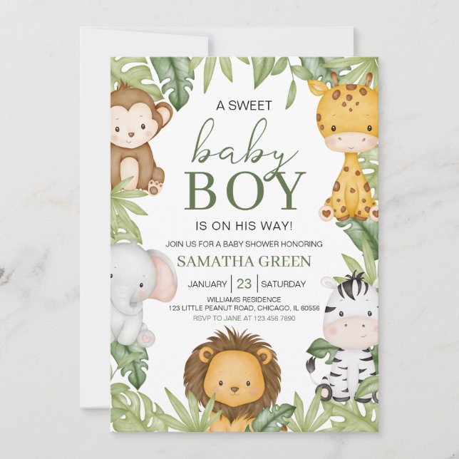 It's a Boy Safari Baby Shower Invitation (Front)