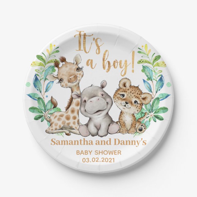 It's a Boy! Safari Baby Shower Paper Plates (Front)
