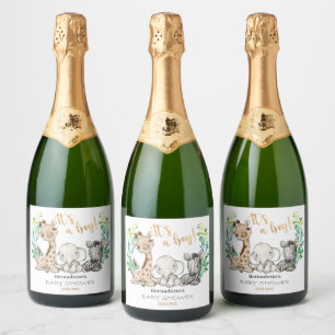 It's a Boy Safari Baby Shower Party Sparkling Wine Label