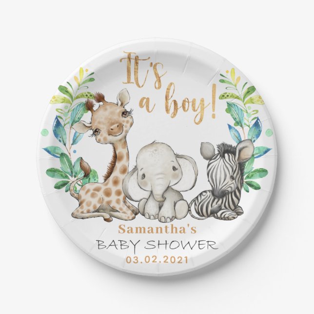It's a Boy! Safari Baby Shower Plate (Front)
