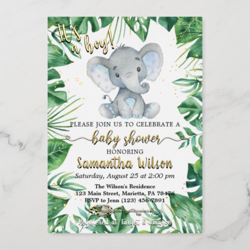 Its a Boy Safari Elephant Baby Shower Real Foil I Foil Invitation