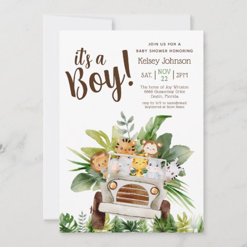 Its A Boy Safari Jungle Animals Baby Shower  Invitation