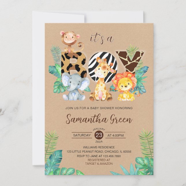It's a Boy Safari Jungle Baby Shower Invitation (Front)