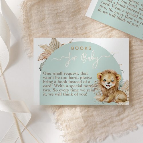 Its a boy Safari Theme Lion Baby Shower books Enclosure Card