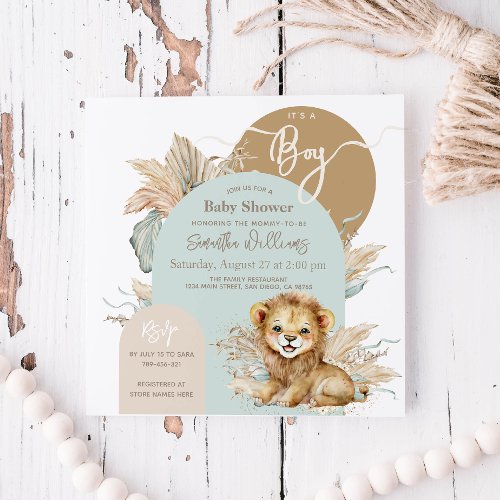 Its a boy Safari Theme Lion Baby Shower Invitation