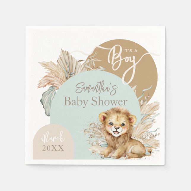 It's a boy Safari Theme Lion Baby Shower Napkins (Front)