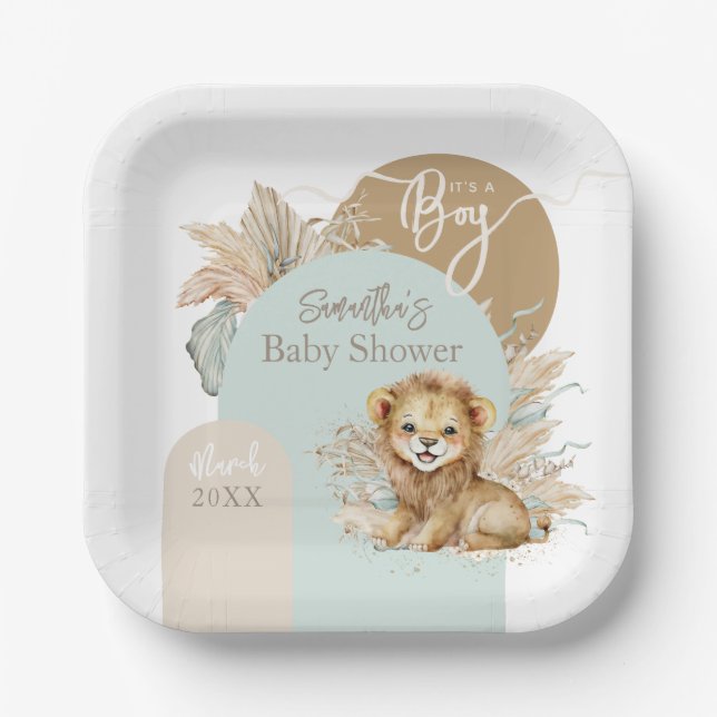 It's a boy Safari Theme Lion Baby Shower Paper Plates (Front)