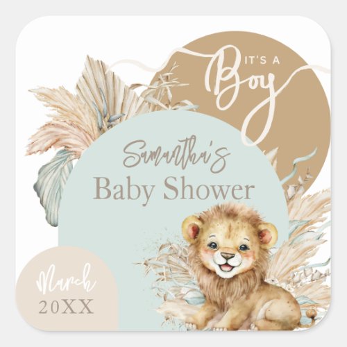 Its a boy Safari Theme Lion Baby Shower Square Sticker