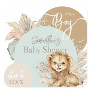 It's a boy Safari Theme Lion Baby Shower Square Sticker
