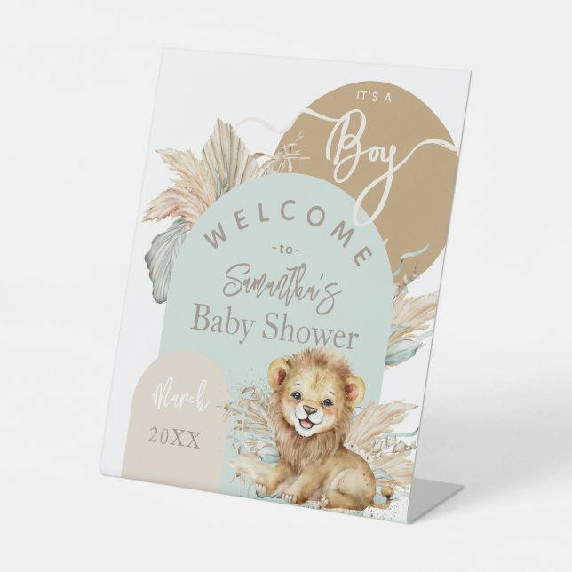 It's a boy Safari Theme Lion Baby Shower welcome Pedestal Sign (Front)