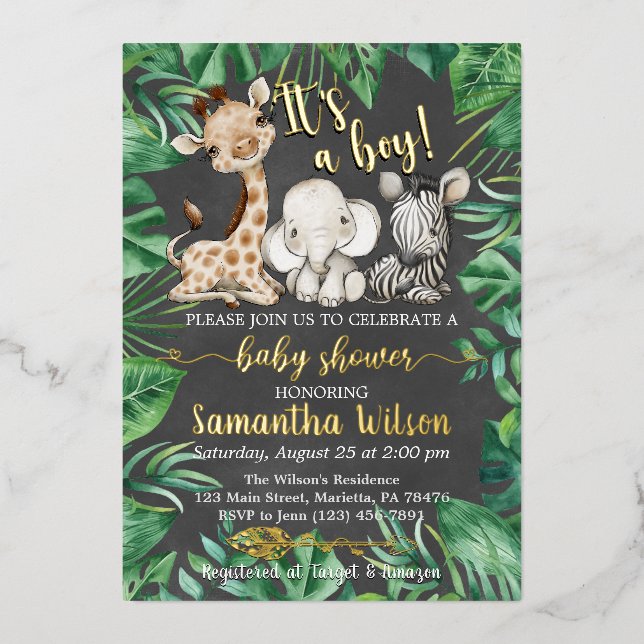 It's a Boy Safari Wild Baby Shower Real Foil Invitation (Front)