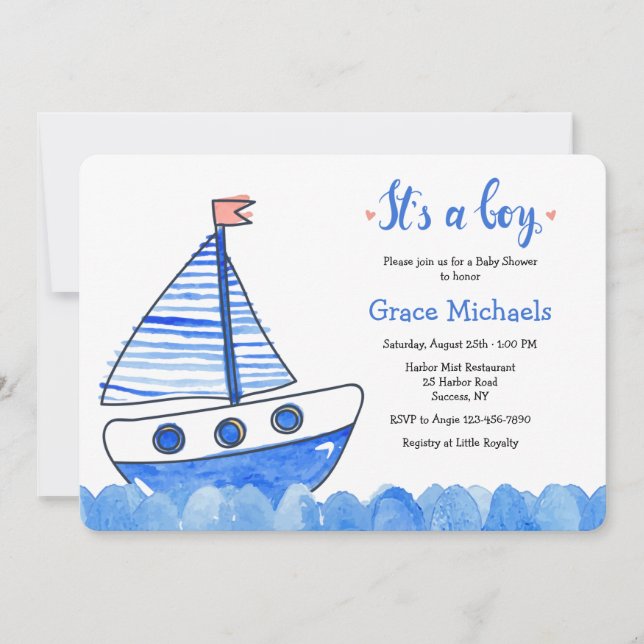 It's A Boy Sailboat Baby Shower Invitation (Front)