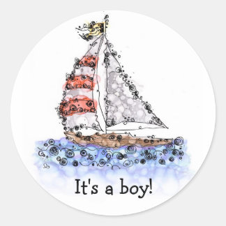 It's a boy! Sailboat Classic Round Sticker