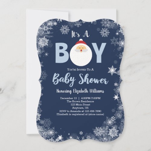 Its A Boy Santa Christmas Baby Shower Invitation