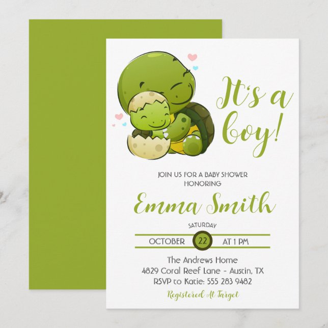 It's a Boy Sea Turtle Baby Shower Invitation (Front/Back)