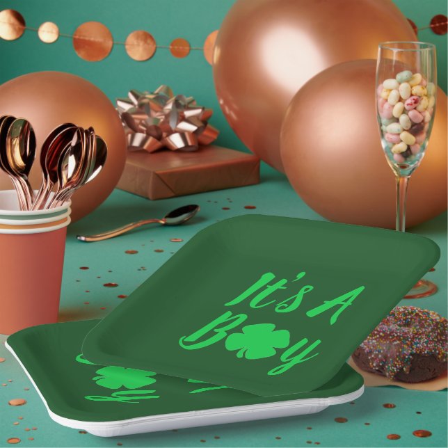 It's A Boy Shamrock Paper Plates (Multi)