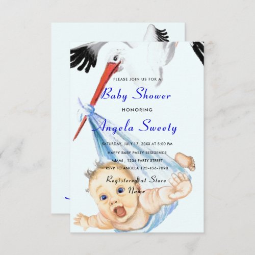 Its a Boy Shower Invitation Stork Carrying Baby