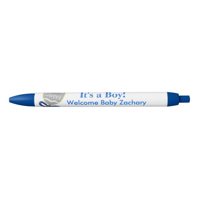 It's A Boy Silver Baby Rattle Blue Announcements Pen (Front)