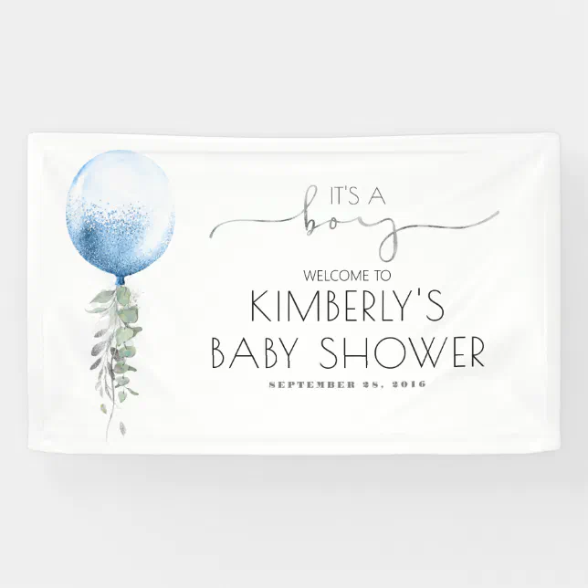 Its a Boy Silver Blue Balloon Baby Shower Banner | Zazzle