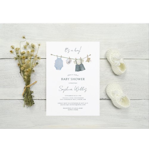 Its a Boy Simple Clothes Watercolor Baby Shower Postcard