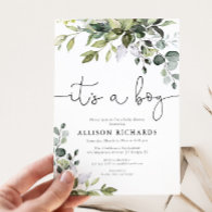 It's a boy simple modern greenery baby shower invitation